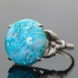 Vintage Sterling Silver Ring with Natural Chrysocolla Stone, Custom Made Ring